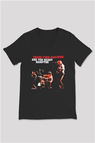 Grand Funk Railroad Siyah Unisex V Yaka Tişört T-Shirt