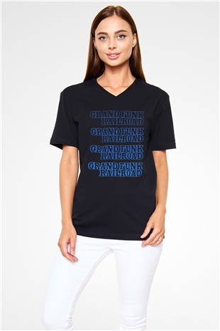 Grand Funk Railroad Siyah Unisex V Yaka Tişört T-Shirt