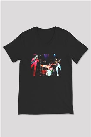 Grand Funk Railroad Siyah Unisex V Yaka Tişört T-Shirt