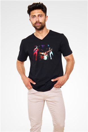 Grand Funk Railroad Siyah Unisex V Yaka Tişört T-Shirt