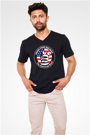 Grand Funk Railroad Siyah Unisex V Yaka Tişört T-Shirt