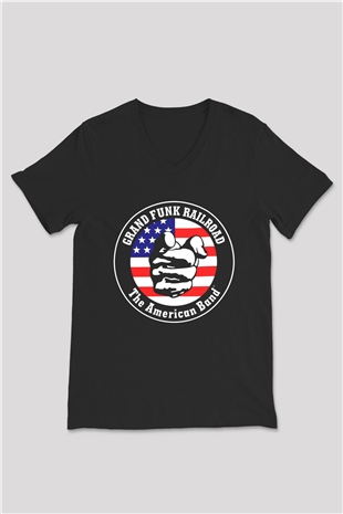 Grand Funk Railroad Siyah Unisex V Yaka Tişört T-Shirt