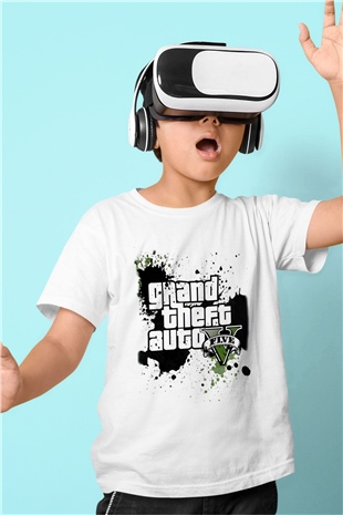 Grand Theft Auto Baskılı Beyaz Unisex Çocuk Tişört