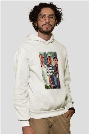 Grand Theft Auto Beyaz Unisex Kapşonlu Sweatshirt