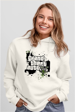 Grand Theft Auto Beyaz Unisex Kapşonlu Sweatshirt