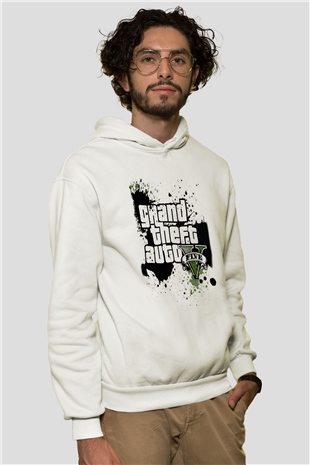 Grand Theft Auto Beyaz Unisex Kapşonlu Sweatshirt