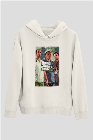 Grand Theft Auto Beyaz Unisex Kapşonlu Sweatshirt