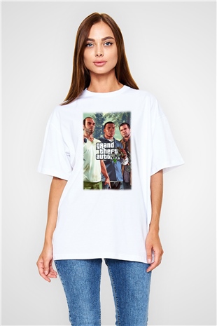 Grand Theft Auto Beyaz Unisex Oversize Tişört T-Shirt
