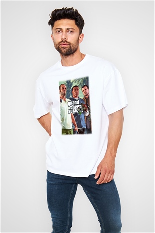 Grand Theft Auto Beyaz Unisex Oversize Tişört T-Shirt