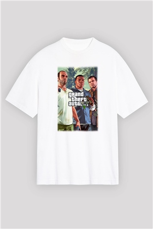 Grand Theft Auto Beyaz Unisex Oversize Tişört T-Shirt