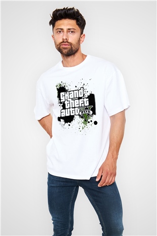 Grand Theft Auto Beyaz Unisex Oversize Tişört T-Shirt