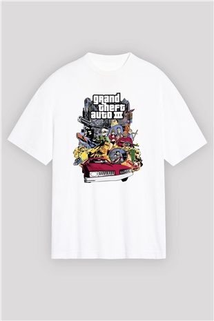 Grand Theft Auto Beyaz Oversize Tişört Oversize T-shirt