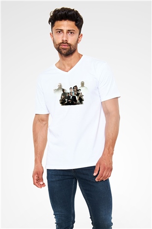 Grand Theft Auto Beyaz Unisex V Yaka Tişört