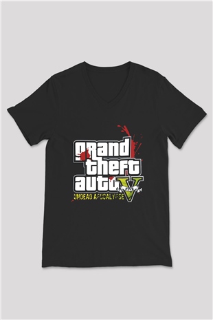 Grand Theft Auto Beyaz Unisex V Yaka Tişört