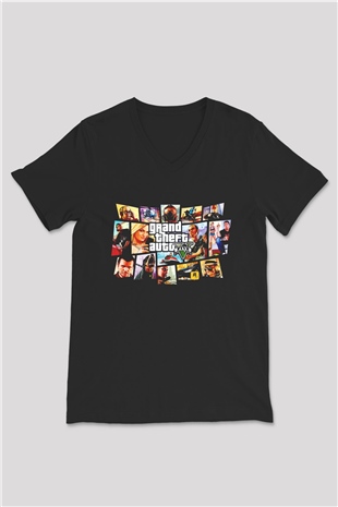 Grand Theft Auto Siyah Unisex V Yaka Tişört
