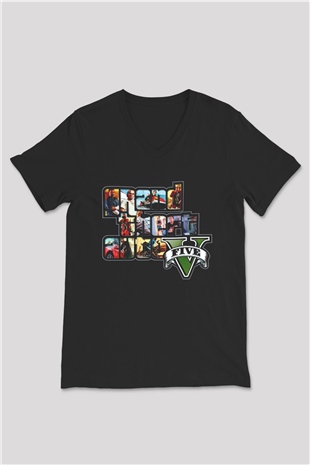 Grand Theft Auto Siyah Unisex V Yaka Tişört