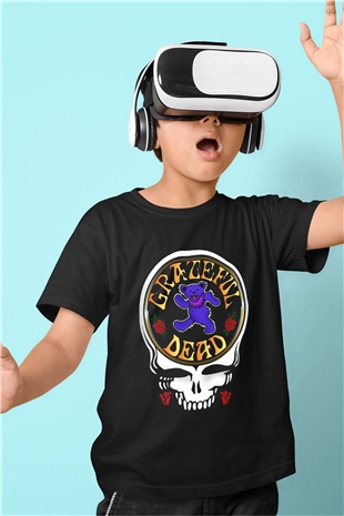 Grateful Dead Baskılı Siyah Unisex Çocuk Tişört
