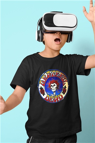 Grateful Dead Baskılı Siyah Unisex Çocuk Tişört