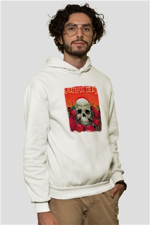 Grateful Dead Baskılı Unisex Beyaz Hoodie