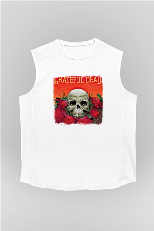 Grateful Dead Baskılı Unisex Beyaz Kolsuz Tişört