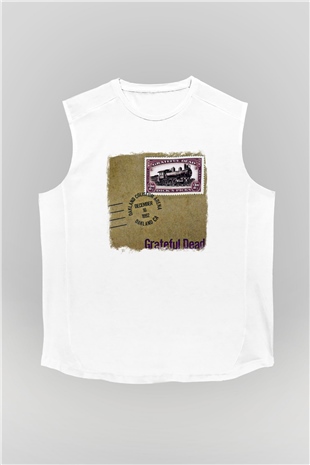 Grateful Dead Baskılı Unisex Beyaz Kolsuz Tişört