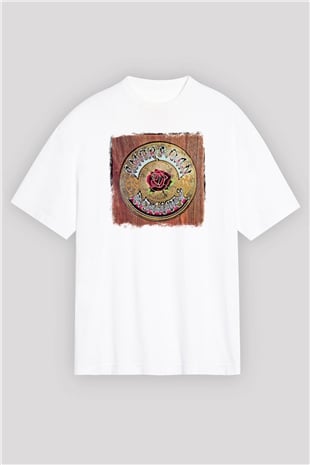 Grateful Dead Baskılı Unisex Beyaz Oversize Tişört