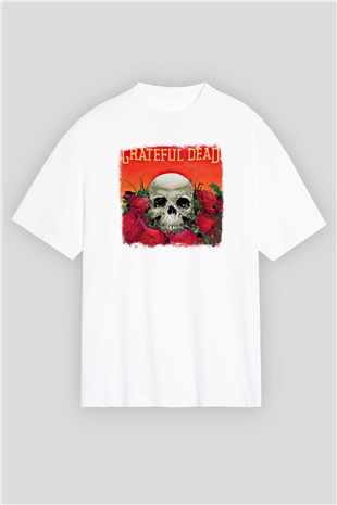 Grateful Dead Baskılı Unisex Beyaz Oversize Tişört