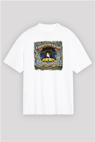 Grateful Dead Baskılı Unisex Beyaz Oversize Tişört