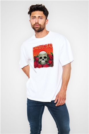 Grateful Dead Baskılı Unisex Beyaz Oversize Tişört
