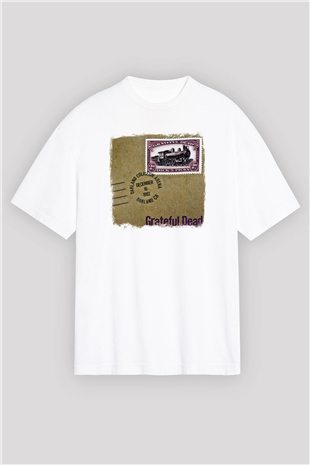 Grateful Dead Baskılı Unisex Beyaz Oversize Tişört