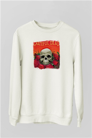 Grateful Dead Baskılı Unisex Beyaz Sweatshirt