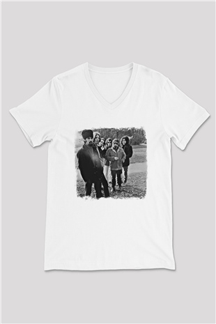 Grateful Dead Baskılı Unisex Beyaz V Yaka Tişört