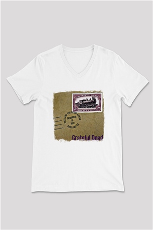 Grateful Dead Baskılı Unisex Beyaz V Yaka Tişört