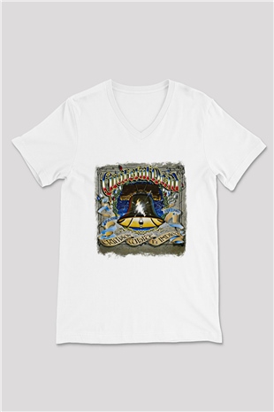 Grateful Dead Baskılı Unisex Beyaz V Yaka Tişört