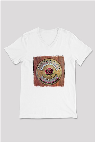 Grateful Dead Baskılı Unisex Beyaz V Yaka Tişört