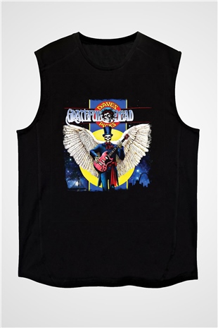 Grateful Dead Baskılı Unisex Siyah Kolsuz Tişört