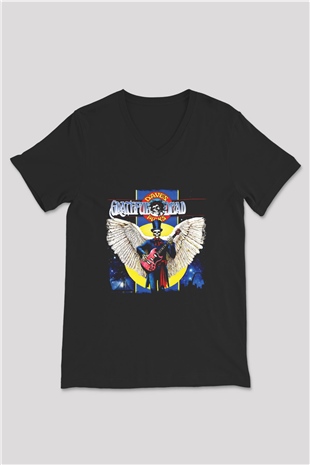Grateful Dead Baskılı Unisex Siyah V Yaka Tişört
