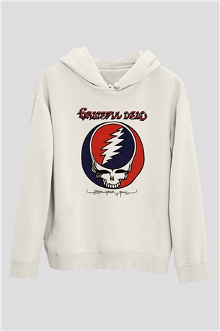 Grateful Dead Beyaz Unisex Kapşonlu Sweatshirt