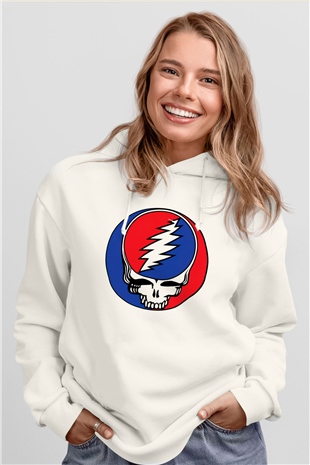Grateful Dead Beyaz Unisex Kapşonlu Sweatshirt