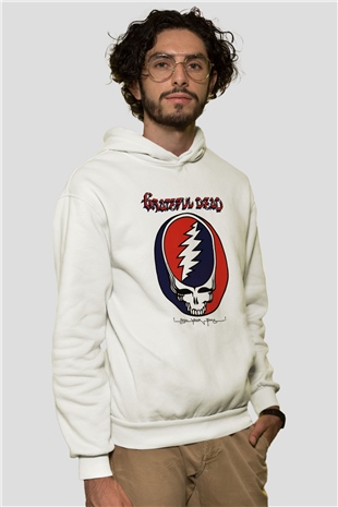 Grateful Dead Beyaz Unisex Kapşonlu Sweatshirt