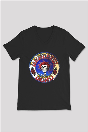 Grateful Dead Siyah Unisex V Yaka Tişört T-Shirt