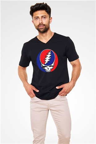Grateful Dead Siyah Unisex V Yaka Tişört T-Shirt
