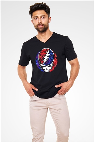 Grateful Dead Siyah Unisex V Yaka Tişört