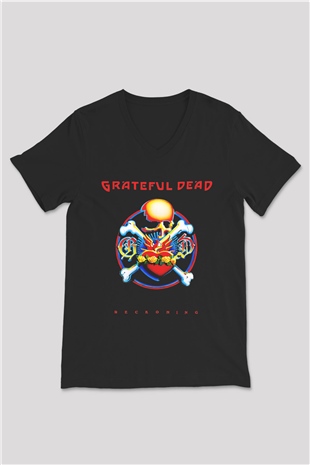 Grateful Dead Siyah Unisex V Yaka Tişört T-Shirt