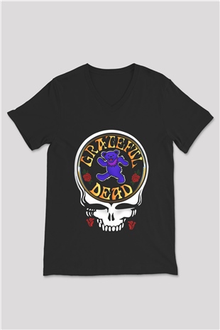 Grateful Dead Siyah Unisex V Yaka Tişört T-Shirt