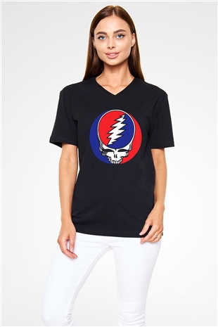 Grateful Dead Siyah Unisex V Yaka Tişört T-Shirt