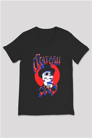 Grateful Dead Siyah Unisex V Yaka Tişört T-Shirt
