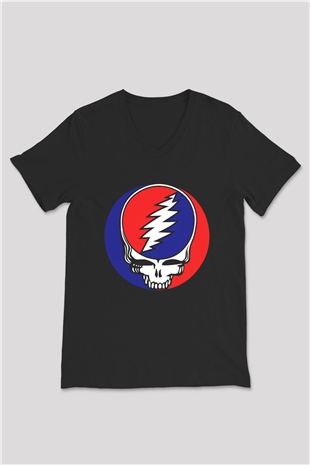 Grateful Dead Siyah Unisex V Yaka Tişört T-Shirt