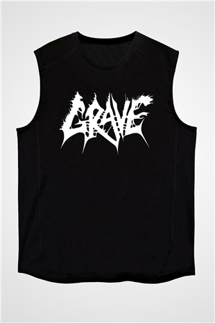 Grave Baskılı Unisex Siyah Kolsuz Tişört - Tshirt
