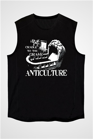 Grave Baskılı Unisex Siyah Kolsuz Tişört - Tshirt